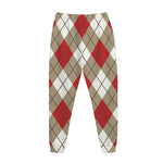 Red White And Beige Argyle Pattern Print Jogger Pants