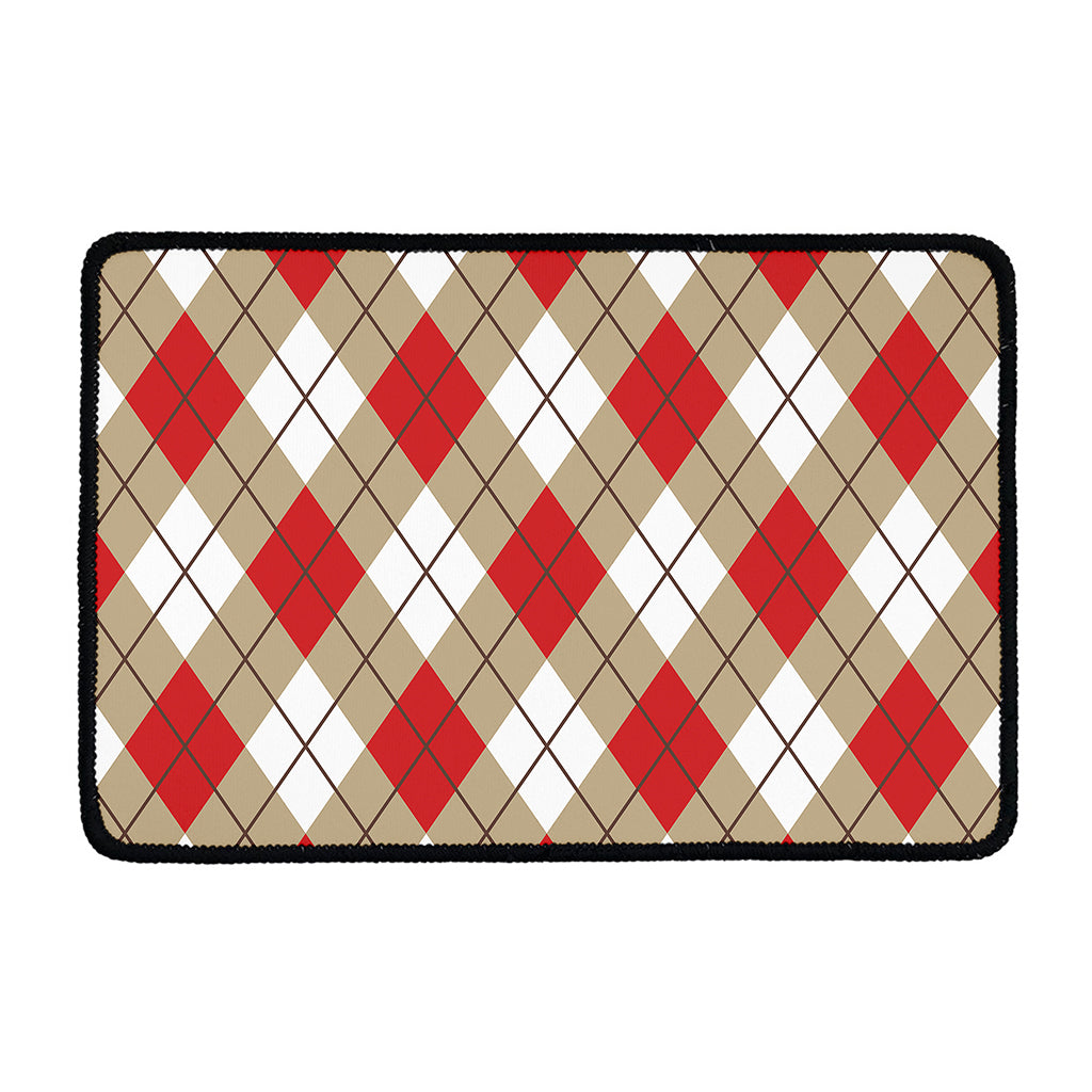 Red White And Beige Argyle Pattern Print Kitchen Mat