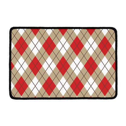 Red White And Beige Argyle Pattern Print Kitchen Mat