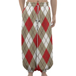 Red White And Beige Argyle Pattern Print Lantern Pants