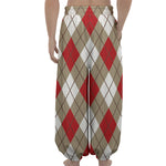 Red White And Beige Argyle Pattern Print Lantern Pants