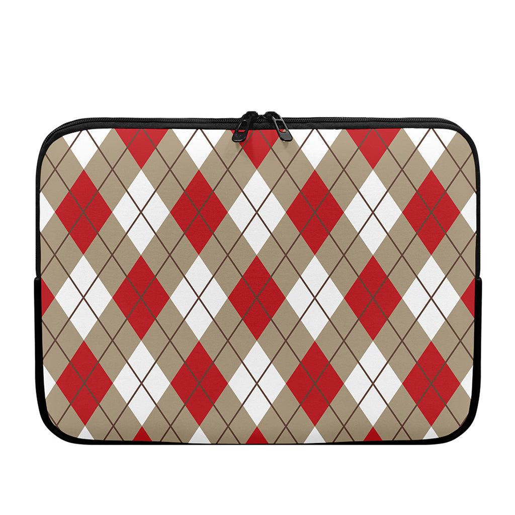 Red White And Beige Argyle Pattern Print Laptop Sleeve