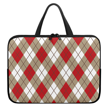 Red White And Beige Argyle Pattern Print Laptop Sleeve With Handle
