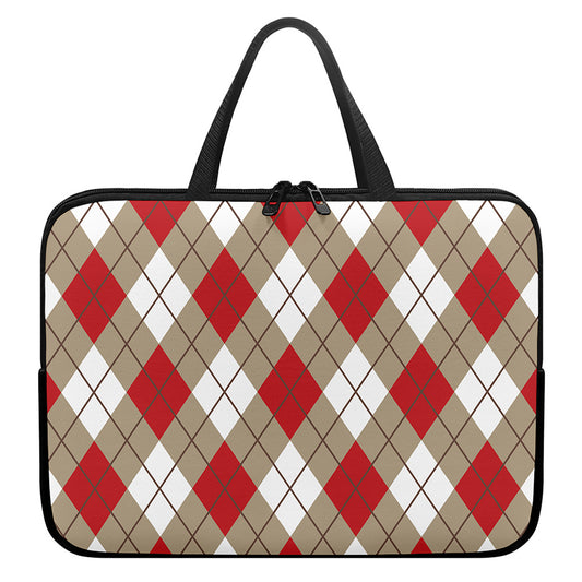 Red White And Beige Argyle Pattern Print Laptop Sleeve With Handle