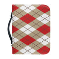 Red White And Beige Argyle Pattern Print Leather Bible Cover
