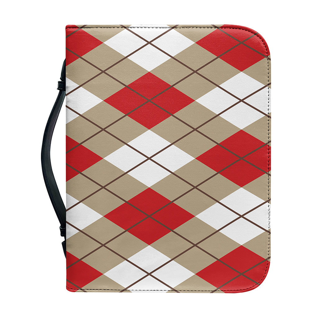 Red White And Beige Argyle Pattern Print Leather Bible Cover