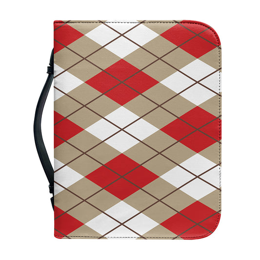 Red White And Beige Argyle Pattern Print Leather Bible Cover