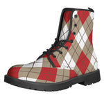 Red White And Beige Argyle Pattern Print Backpack