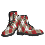 Red White And Beige Argyle Pattern Print Backpack