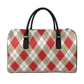 Red White And Beige Argyle Pattern Print Leather Duffel Bag