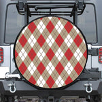 Red White And Beige Argyle Pattern Print Leather Spare Tire Cover