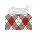 Red White And Beige Argyle Pattern Print Leather Tissue Box Cover
