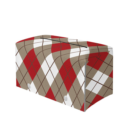 Red White And Beige Argyle Pattern Print Leather Tissue Box Cover
