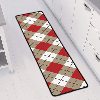 Red White And Beige Argyle Pattern Print Long Kitchen Mat