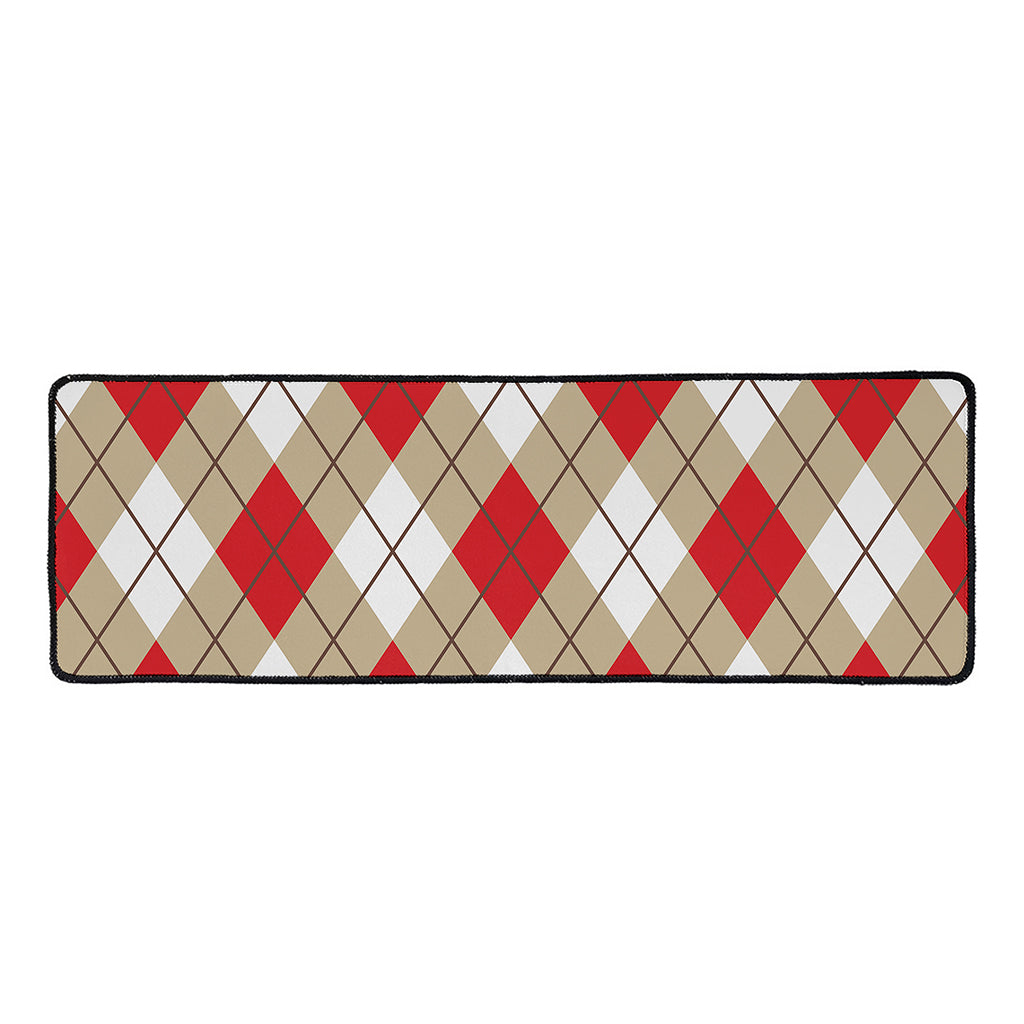 Red White And Beige Argyle Pattern Print Long Kitchen Mat