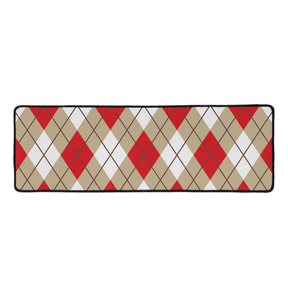 Red White And Beige Argyle Pattern Print Long Kitchen Mat