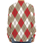 Red White And Beige Argyle Pattern Print Long Sleeve Baseball Jersey