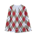 Red White And Beige Argyle Pattern Print Long Sleeve Short Coat