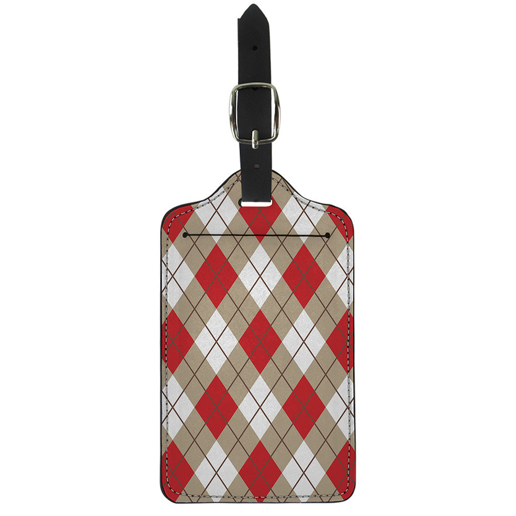 Red White And Beige Argyle Pattern Print Luggage Tag