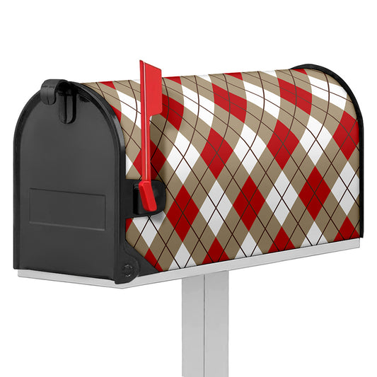 Red White And Beige Argyle Pattern Print Mailbox Cover
