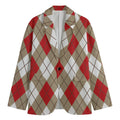 Red White And Beige Argyle Pattern Print Men's Blazer