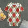 Red White And Beige Argyle Pattern Print Men's Bodysuit