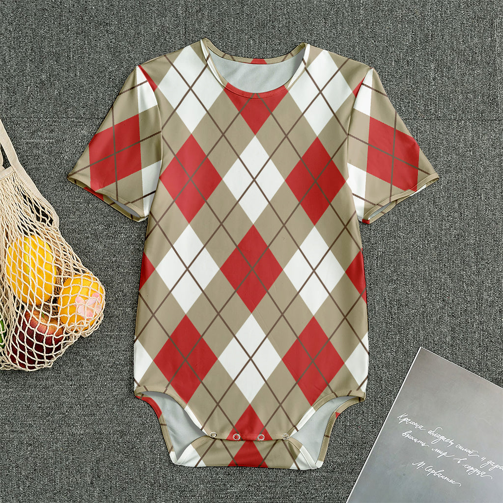 Red White And Beige Argyle Pattern Print Men's Bodysuit