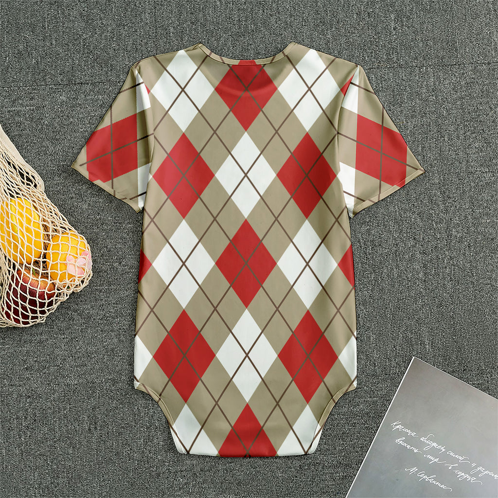 Red White And Beige Argyle Pattern Print Men's Bodysuit