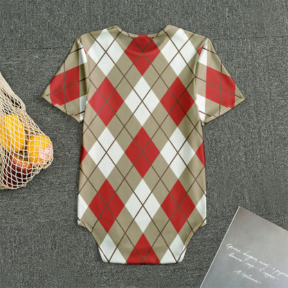 Red White And Beige Argyle Pattern Print Men's Bodysuit