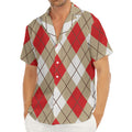Red White And Beige Argyle Pattern Print Men's Deep V-Neck Shirt