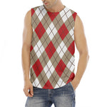 Red White And Beige Argyle Pattern Print Men's Fitness Tank Top