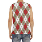 Red White And Beige Argyle Pattern Print Men's Fitness Tank Top