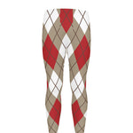 Red White And Beige Argyle Pattern Print Men's leggings