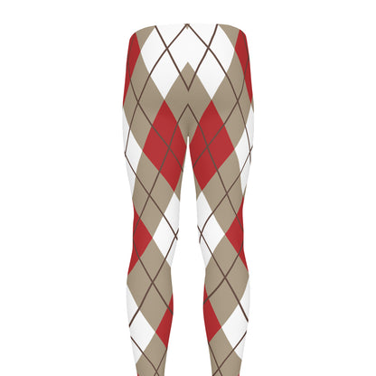 Red White And Beige Argyle Pattern Print Men's leggings