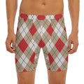 Red White And Beige Argyle Pattern Print Men's Long Boxer Briefs