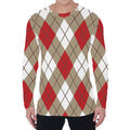 Red White And Beige Argyle Pattern Print Men's Long Sleeve T-Shirt