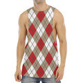 Red White And Beige Argyle Pattern Print Men's Muscle Tank Top