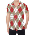 Red White And Beige Argyle Pattern Print Men's Shirt
