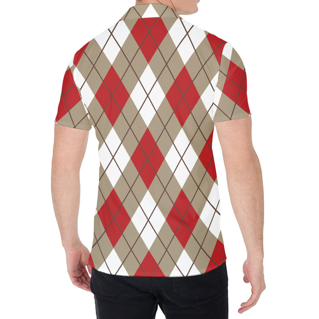 Red White And Beige Argyle Pattern Print Men's Shirt