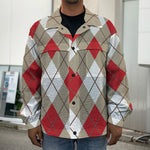 Red White And Beige Argyle Pattern Print Men's Shirt Jacket