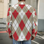 Red White And Beige Argyle Pattern Print Men's Shirt Jacket