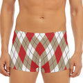 Red White And Beige Argyle Pattern Print Men's Short Boxer Briefs