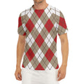 Red White And Beige Argyle Pattern Print Men's Short Sleeve Rash Guard
