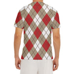 Red White And Beige Argyle Pattern Print Men's Short Sleeve Rash Guard