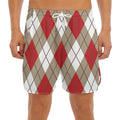 Red White And Beige Argyle Pattern Print Men's Split Running Shorts