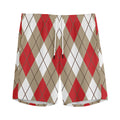 Red White And Beige Argyle Pattern Print Men's Athletic Shorts