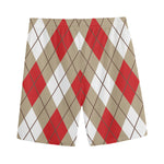 Red White And Beige Argyle Pattern Print Men's Sports Shorts