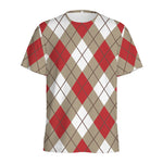 Red White And Beige Argyle Pattern Print Men's Sports T-Shirt