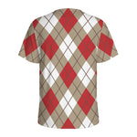 Red White And Beige Argyle Pattern Print Men's Sports T-Shirt