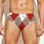 Red White And Beige Argyle Pattern Print Men's Swim Briefs